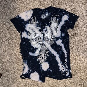 Affliction Women's Short Sleeve Tee - Navy and White Tie-Dye